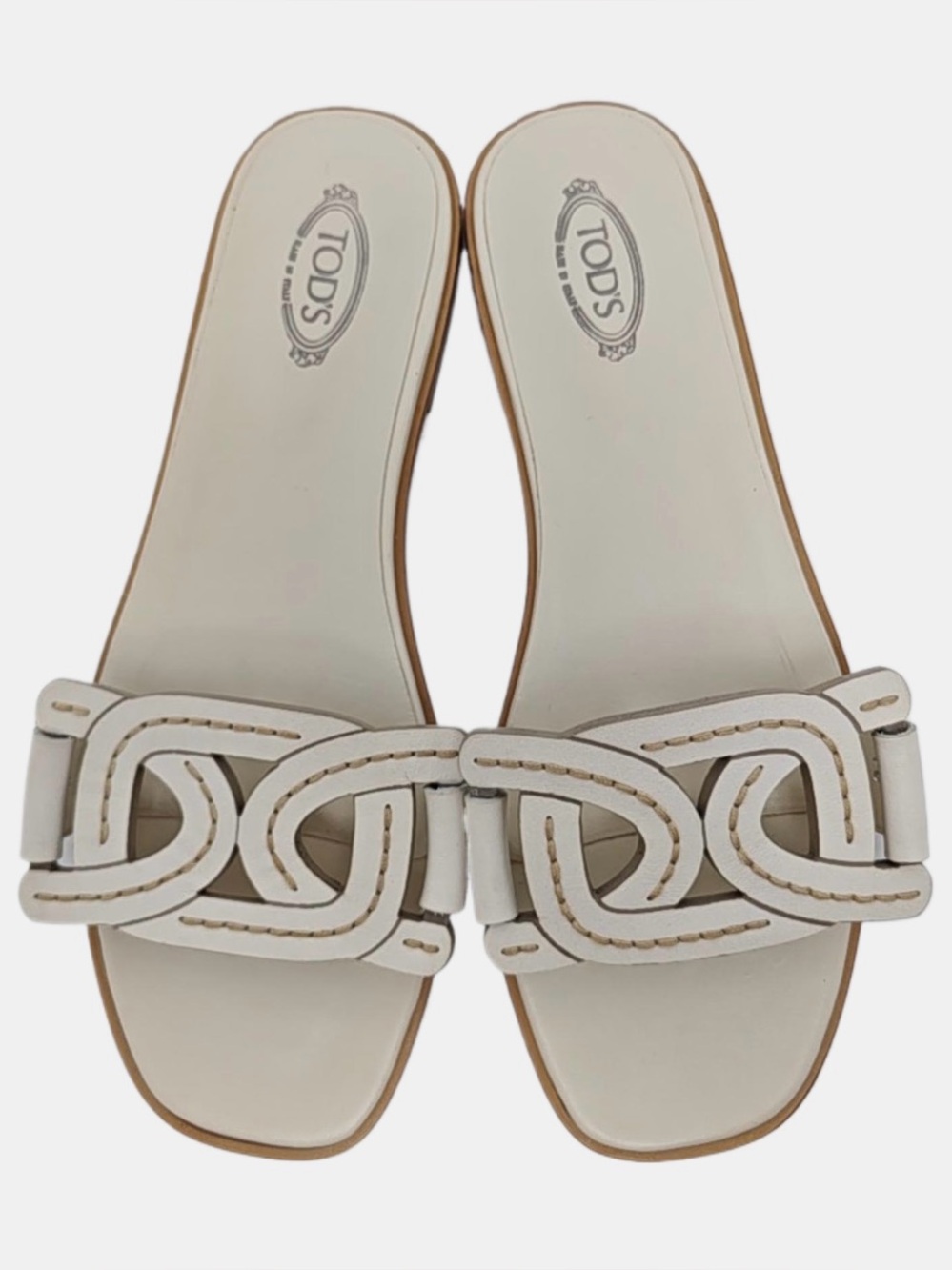 TOD'S Off-White Leather Chain-Link Slide Mules